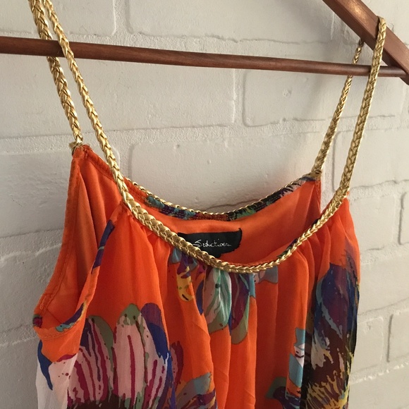 Seduction Dresses & Skirts - Gorgeous Orange and gold Floral Midi Dress - Women Size S
